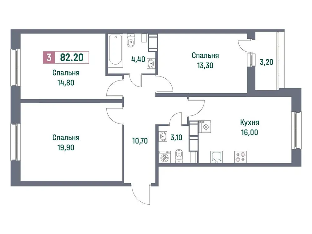 Продается 3-комнатная квартира, 82,2 м² - Фото 1