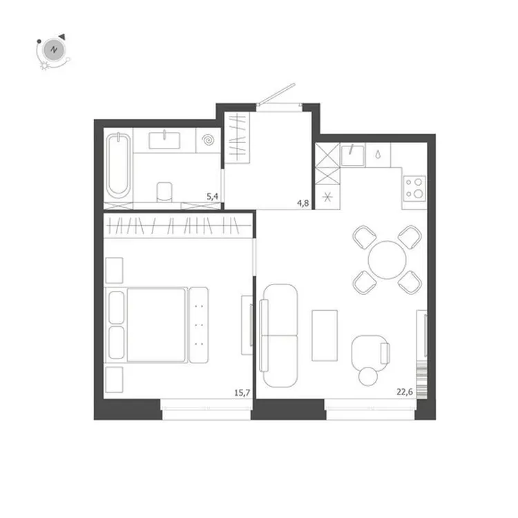 Продается 1-комнатная квартира, 48,5 м² - Фото 1