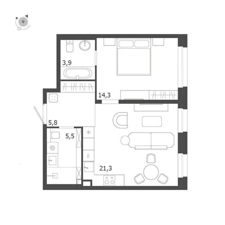 Продается 1-комнатная квартира, 50,8 м² - Фото 1
