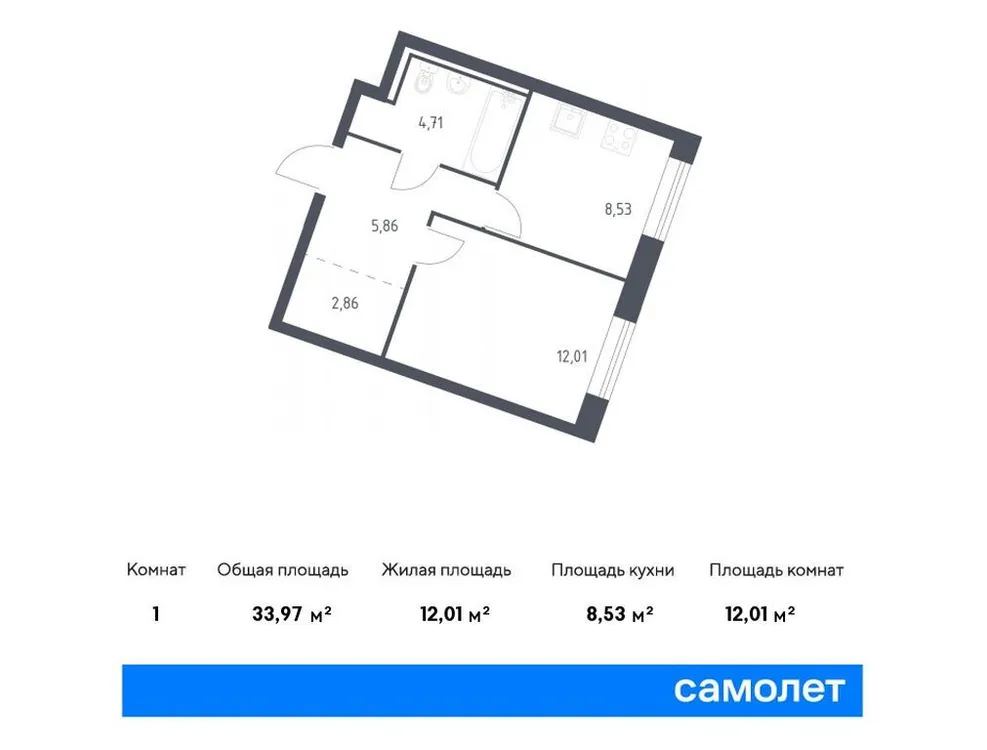 Продается 1-комнатная квартира, 34 м² - Фото 1