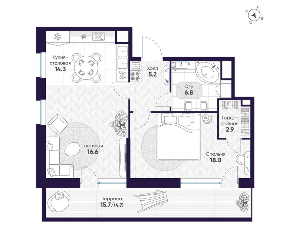 Продается 2-комнатная квартира, 68,5 м² - Фото 1