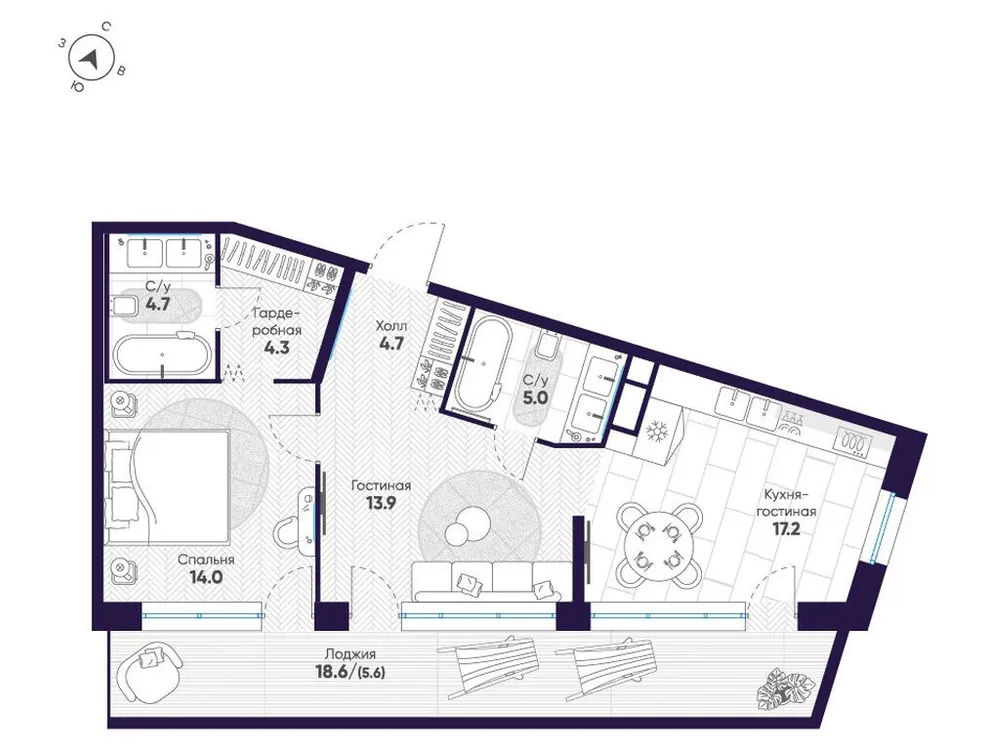 Продается 2-комнатная квартира, 69,4 м² - Фото 1