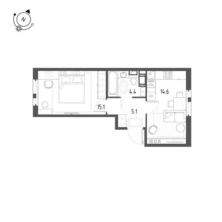 Продается 1-комнатная квартира, 39,2 м² - Фото 1