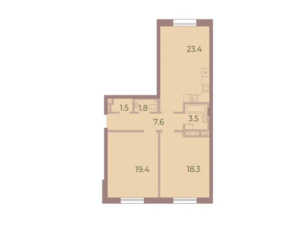Продается 2-комнатная квартира, 75,5 м² - Фото 1