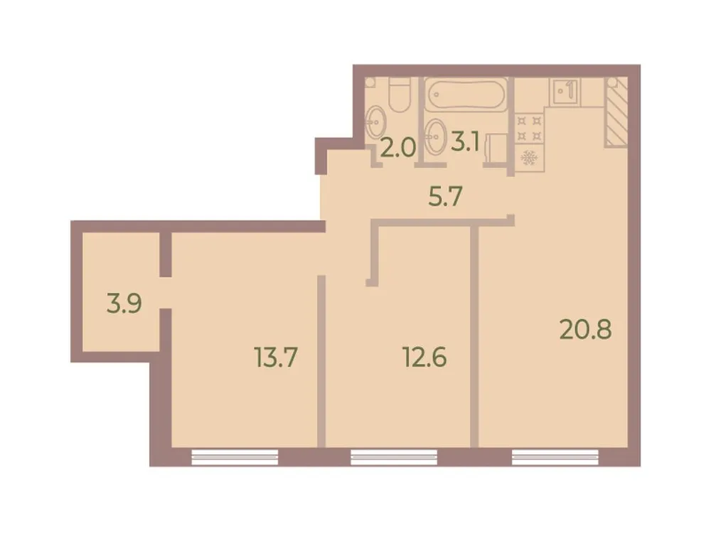 Продается 2-комнатная квартира, 61,4 м² - Фото 1