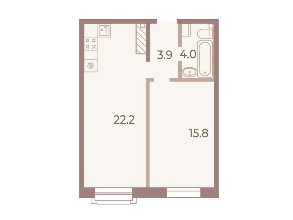 Продается 1-комнатная квартира, 46,1 м² - Фото 1