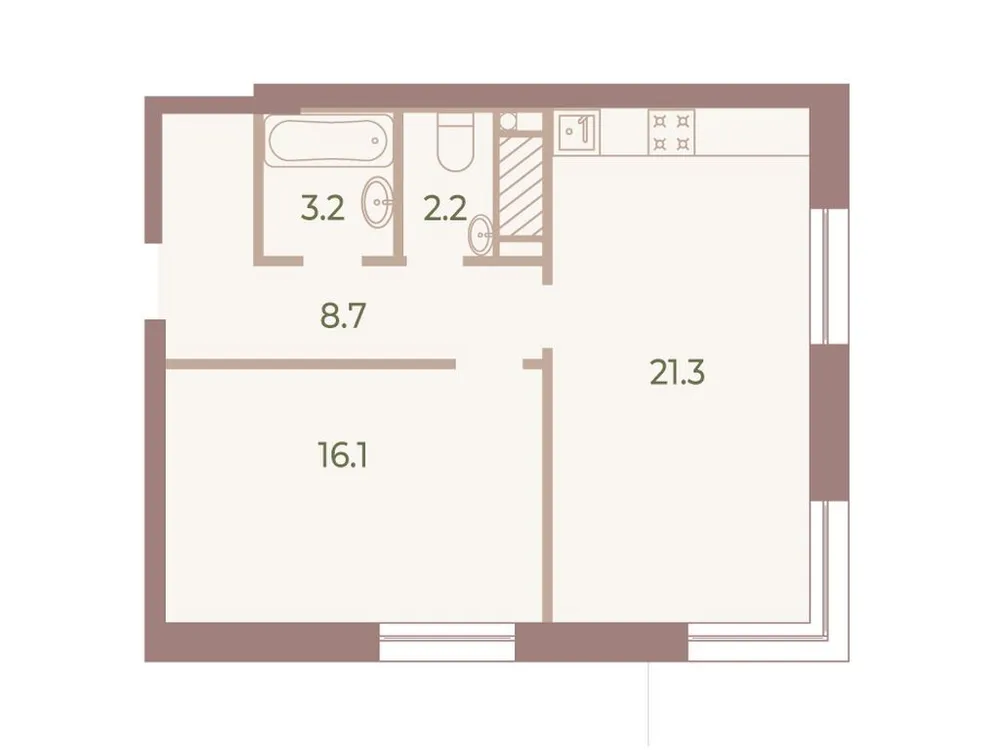 Продается 1-комнатная квартира, 51,8 м² - Фото 1
