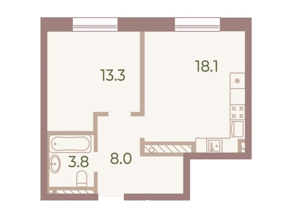 Продается 1-комнатная квартира, 42,9 м² - Фото 1