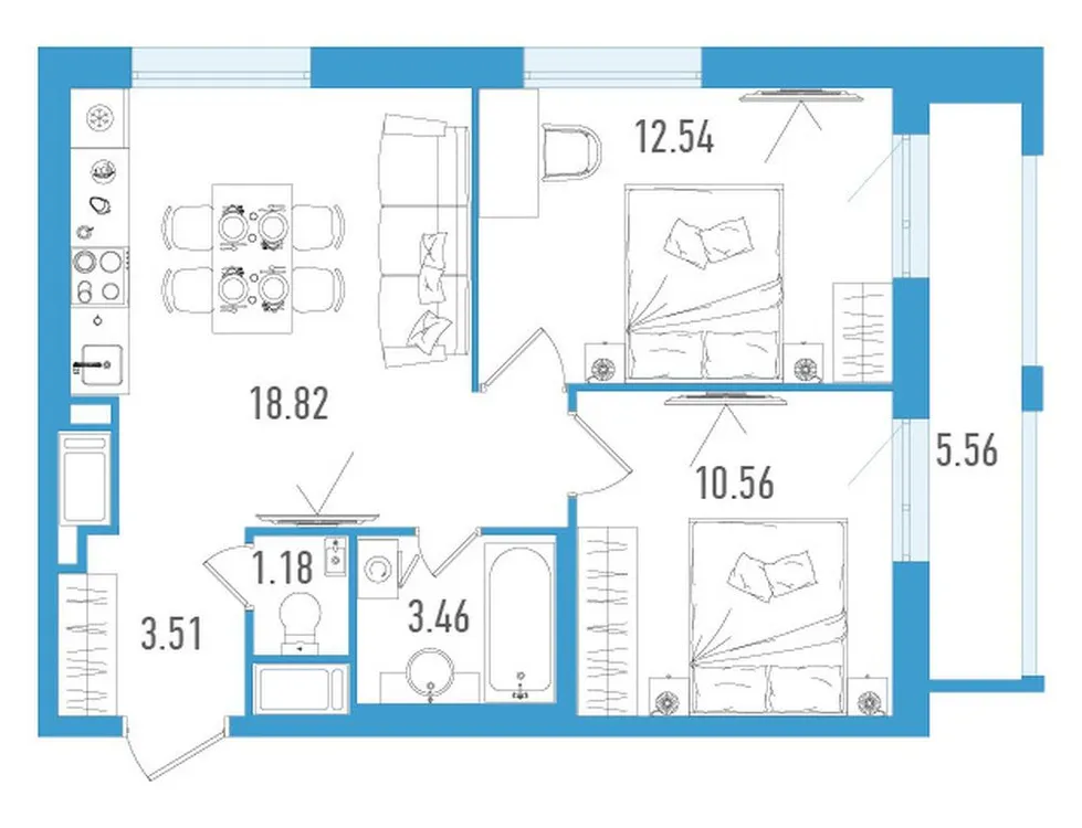 Продается 2-комнатная квартира, 51,7 м² - Фото 1