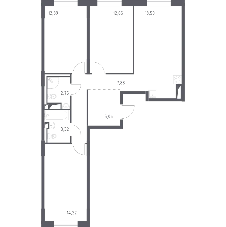 Продается 3-комнатная квартира, 75,9 м² - Фото 1