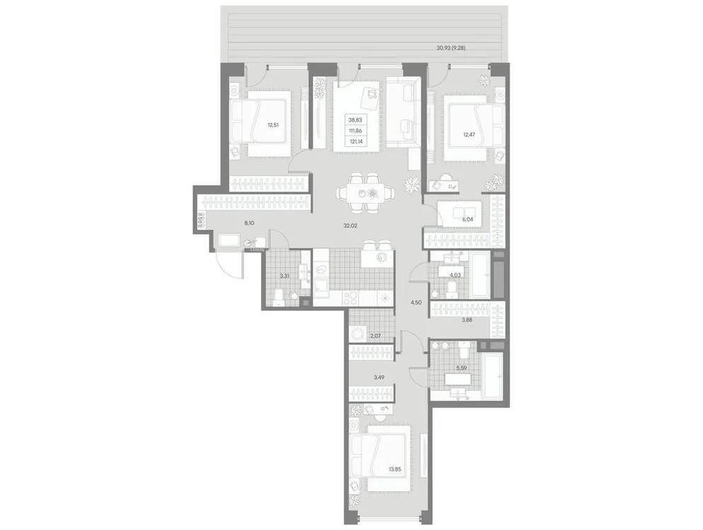 Продается 3-комнатная квартира, 121,1 м² - Фото 1