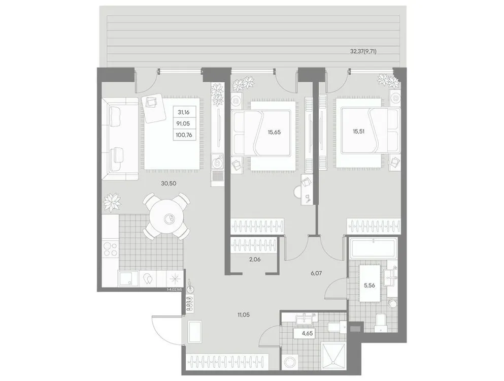 Продается 2-комнатная квартира, 100,8 м² - Фото 1