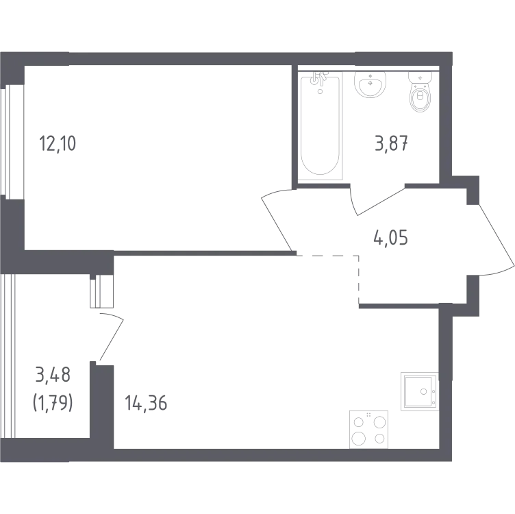 Продается 1-комнатная квартира, 35,3 м² - Фото 1