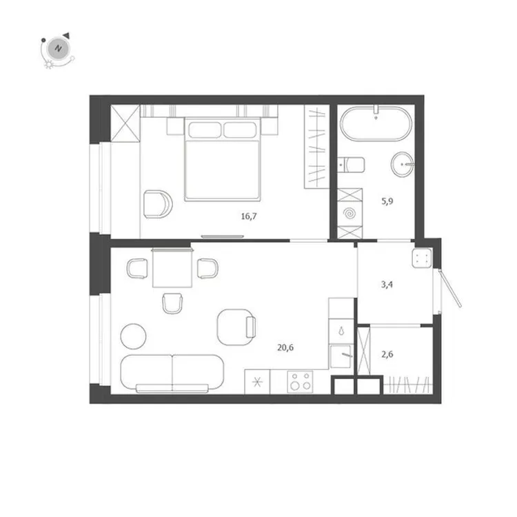 Продается 1-комнатная квартира, 49,2 м² - Фото 1