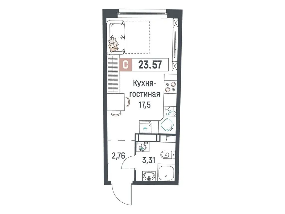 Продается студия, 23,6 м² - Фото 1