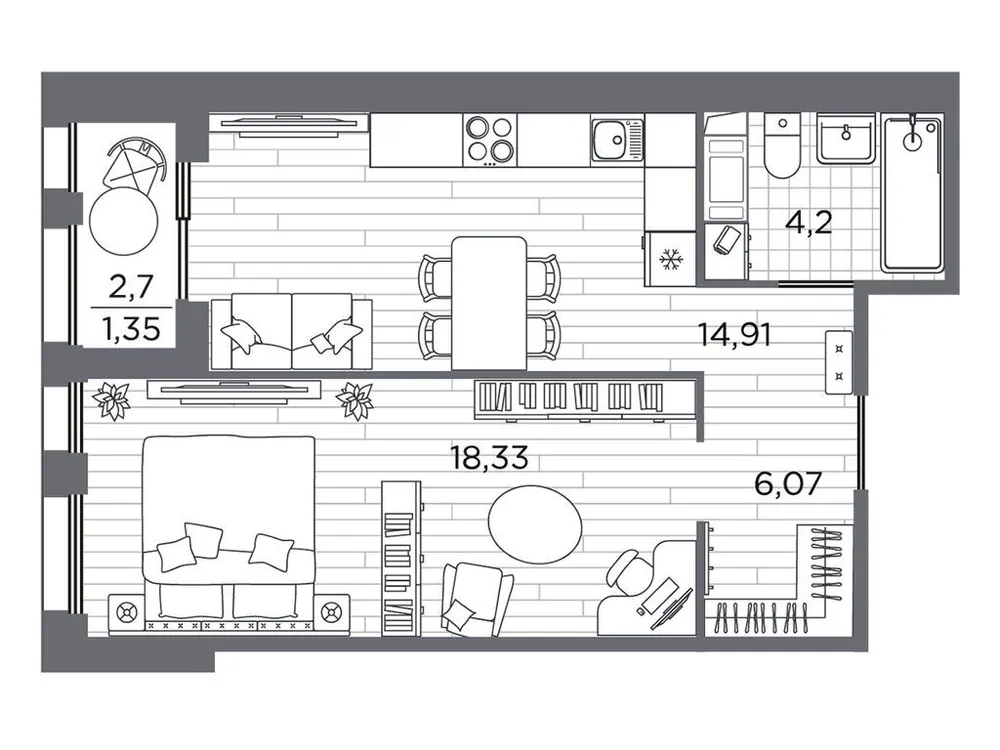 Продается 1-комнатная квартира, 44,9 м² - Фото 2