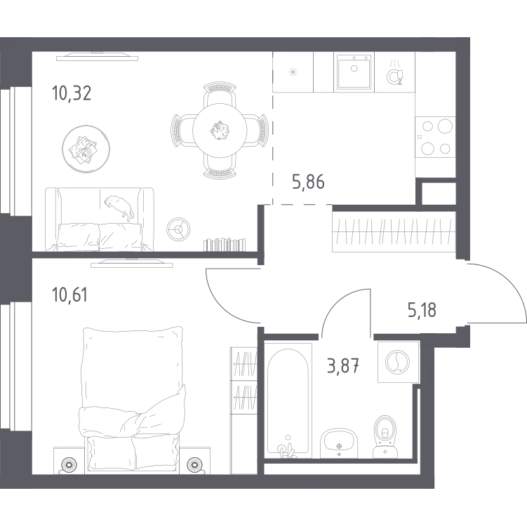 Продается 1-комнатная квартира, 35,8 м² - Фото 1