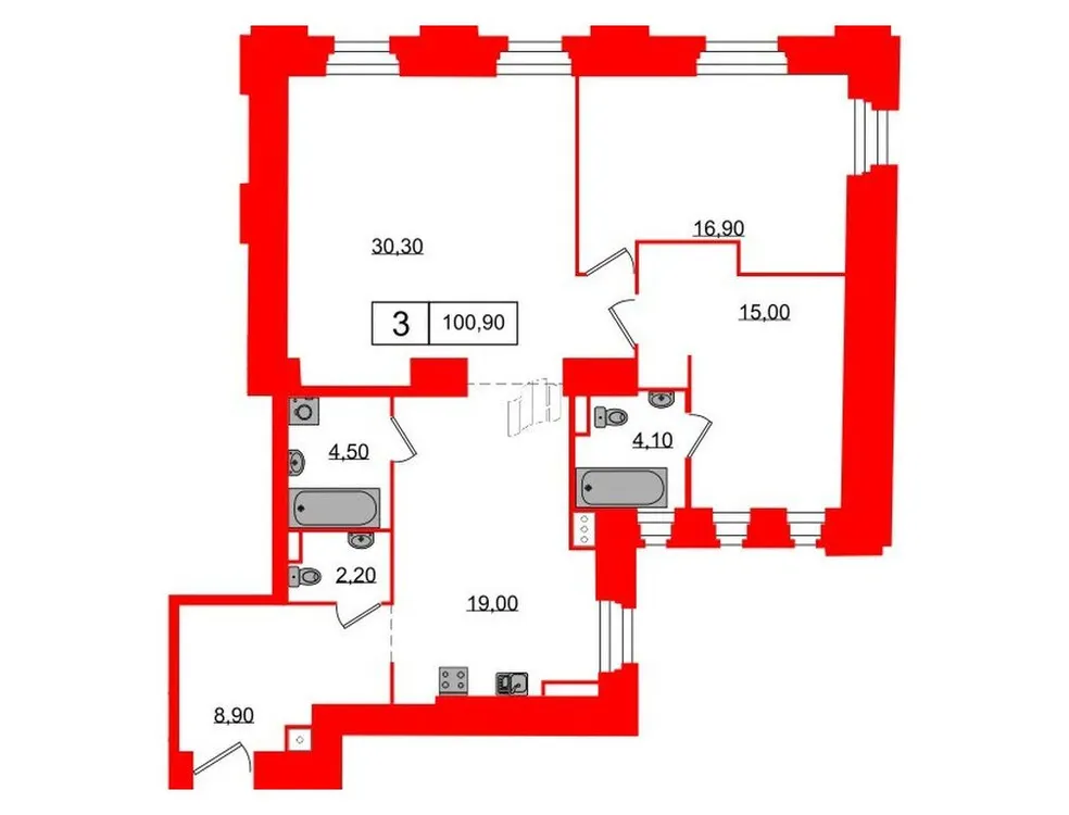 Продается 3-комнатная квартира, 100,9 м² - Фото 1