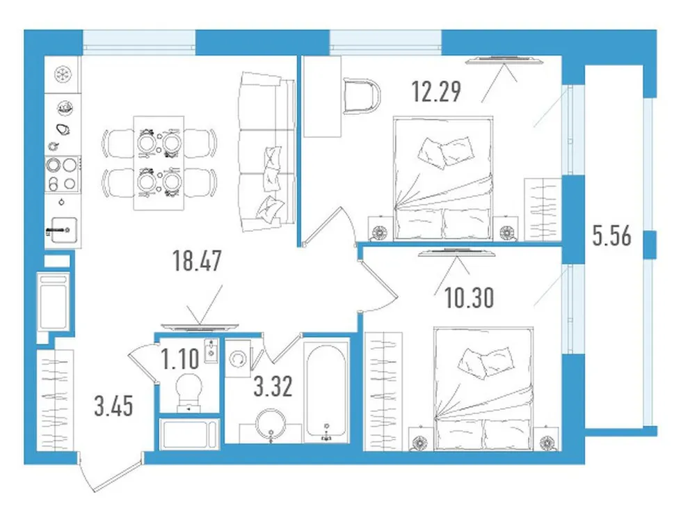 Продается 2-комнатная квартира, 50,6 м² - Фото 1