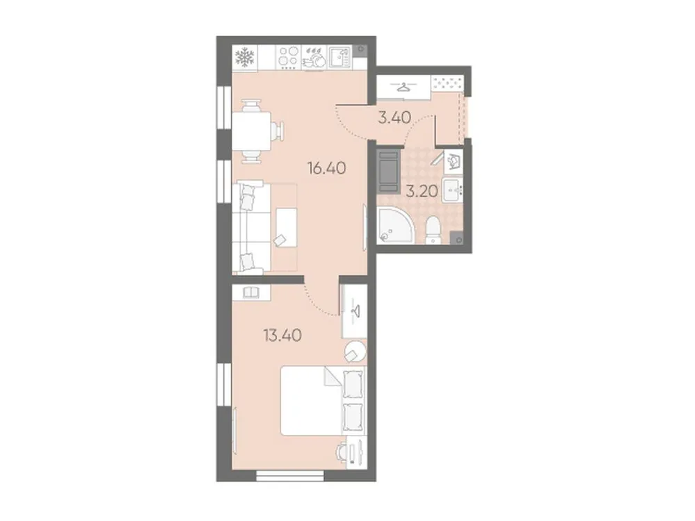Продается 1-комнатная квартира, 36,4 м² - Фото 2
