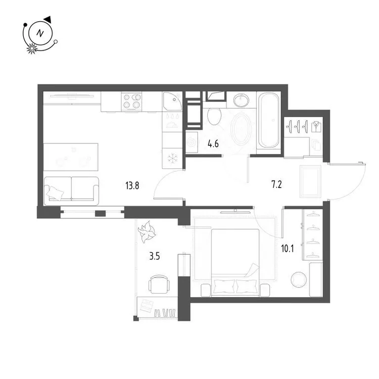 Продается 1-комнатная квартира, 37,5 м² - Фото 1