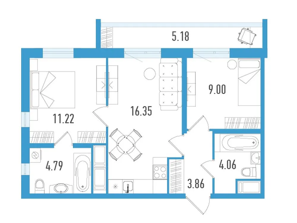 Продается 2-комнатная квартира, 50,8 м² - Фото 2