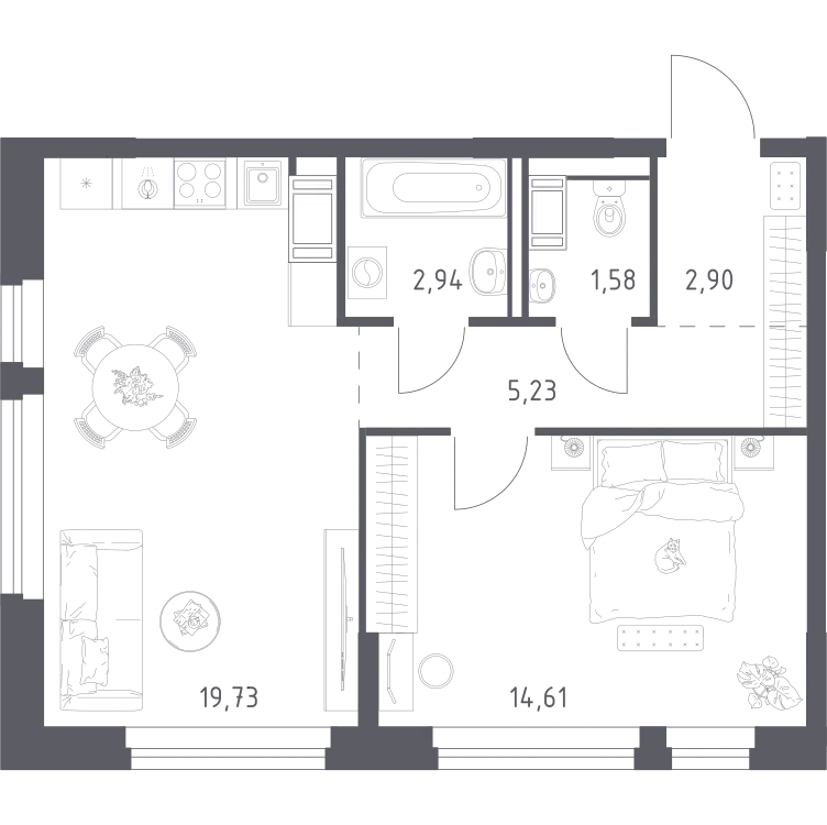 Продается 1-комнатная квартира, 47 м² - Фото 2