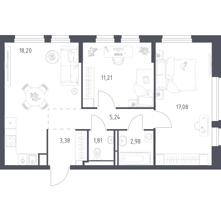 Продается 2-комнатная квартира, 59,9 м² - Фото 2