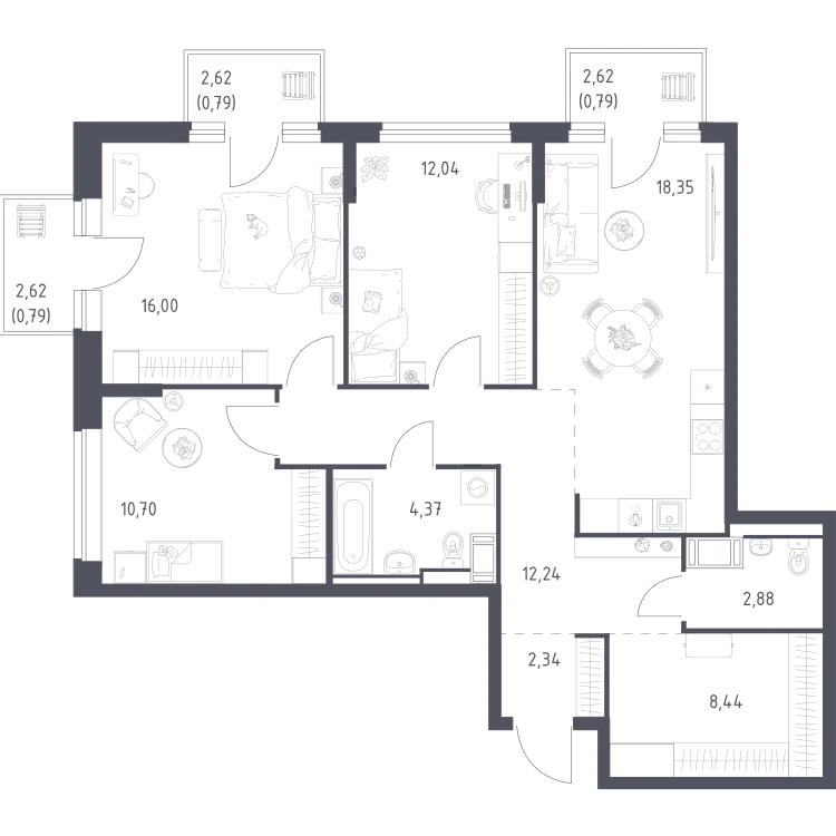 Продается 3-комнатная квартира, 89,7 м² - Фото 2
