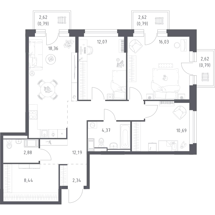 Продается 3-комнатная квартира, 89,7 м² - Фото 2