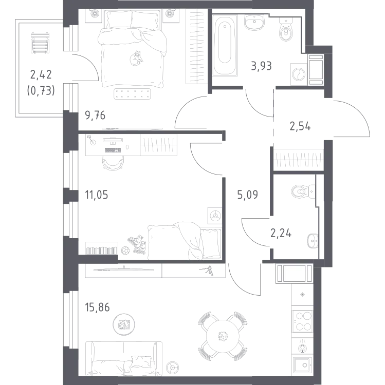 Продается 2-комнатная квартира, 51,2 м² - Фото 2