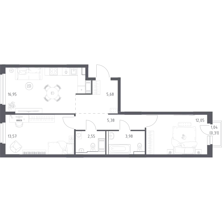 Продается 2-комнатная квартира, 60,5 м² - Фото 2