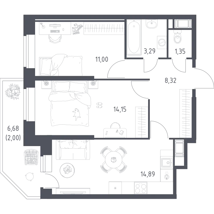 Продается 2-комнатная квартира, 55 м² - Фото 2