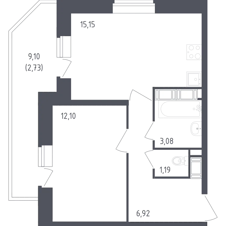 Продается 1-комнатная квартира, 41,2 м² - Фото 2