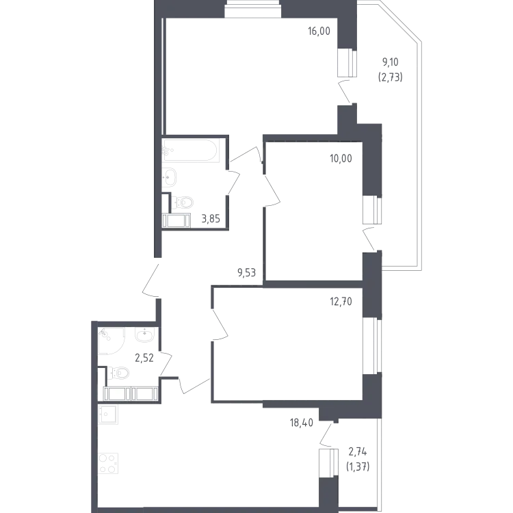 Продается 3-комнатная квартира, 77,1 м² - Фото 2