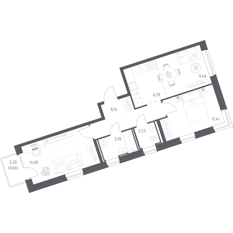 Продается 2-комнатная квартира, 56,4 м² - Фото 2