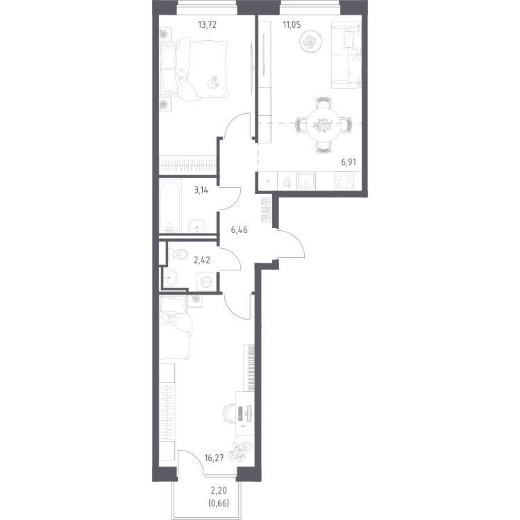 Продается 2-комнатная квартира, 60,6 м² - Фото 3