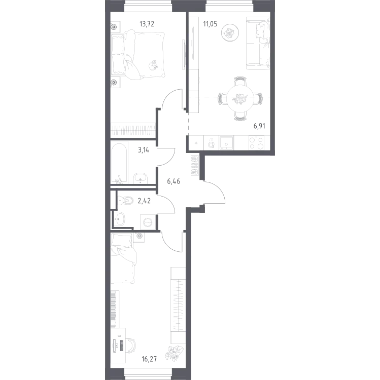 Продается 2-комнатная квартира, 60 м² - Фото 3