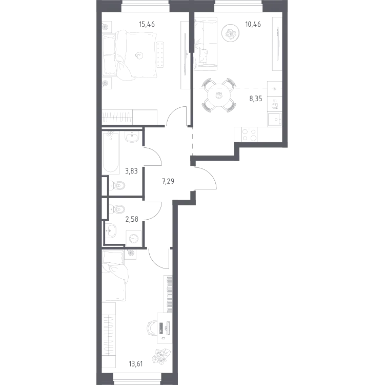 Продается 2-комнатная квартира, 61,6 м² - Фото 2