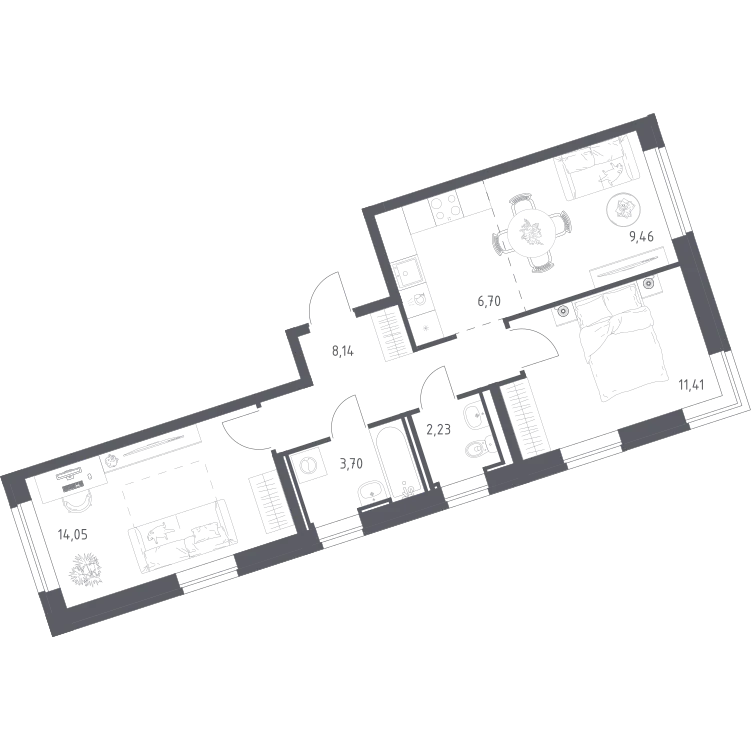 Продается 2-комнатная квартира, 55,7 м² - Фото 2