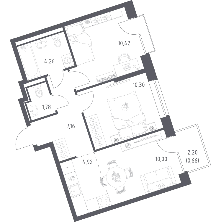 Продается 2-комнатная квартира, 49,5 м² - Фото 2