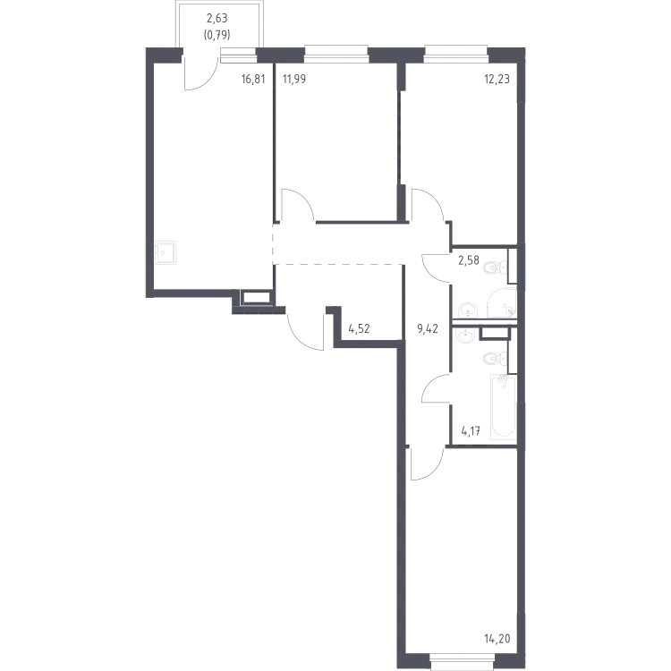 Продается 3-комнатная квартира, 76,7 м² - Фото 2