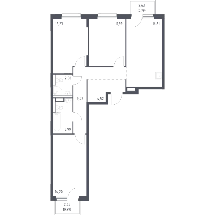 Продается 3-комнатная квартира, 77,3 м² - Фото 2