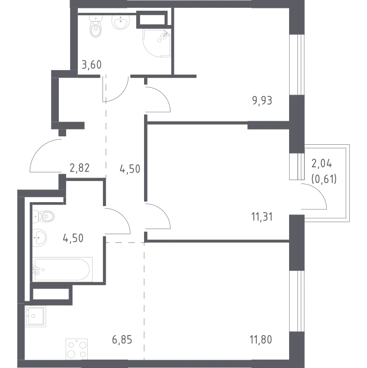 Продается 2-комнатная квартира, 55,9 м² - Фото 2