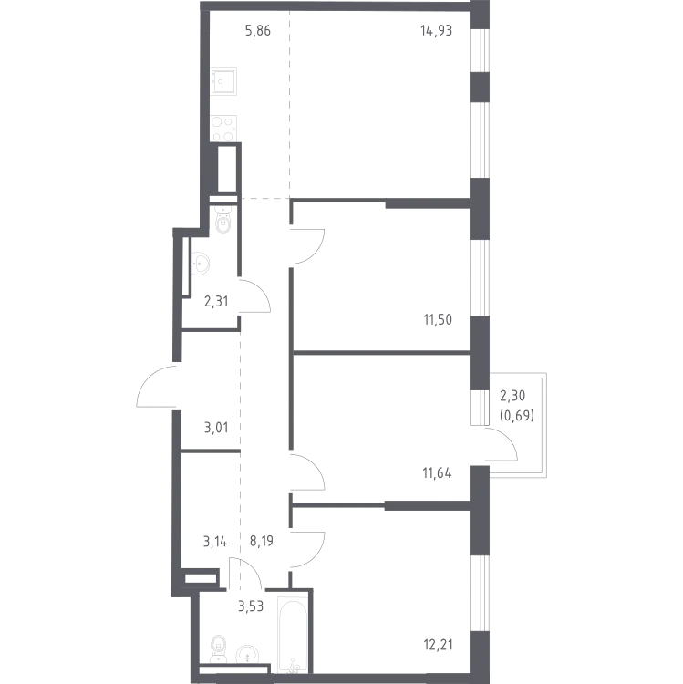 Продается 3-комнатная квартира, 77 м² - Фото 2