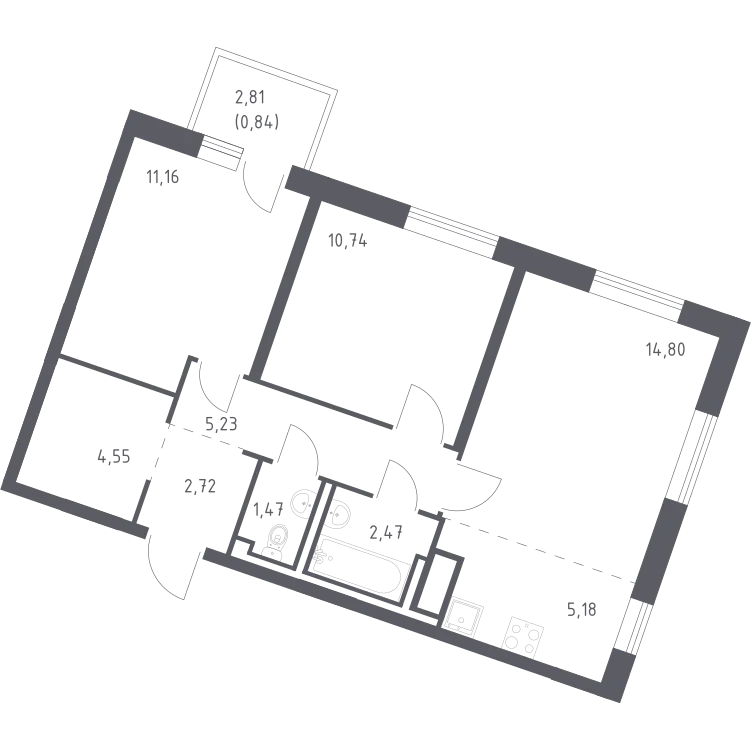 Продается 2-комнатная квартира, 59,2 м² - Фото 2