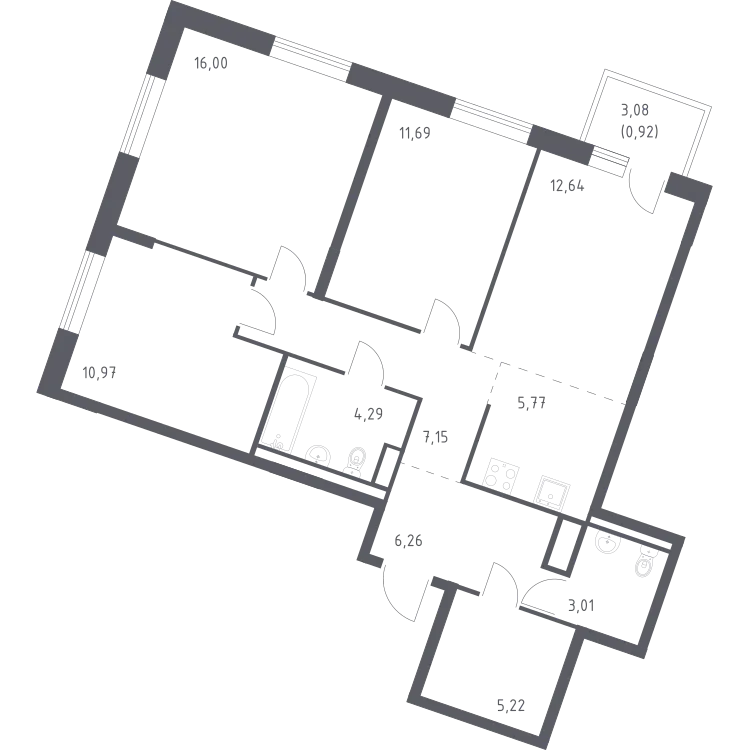 Продается 3-комнатная квартира, 83,9 м² - Фото 2