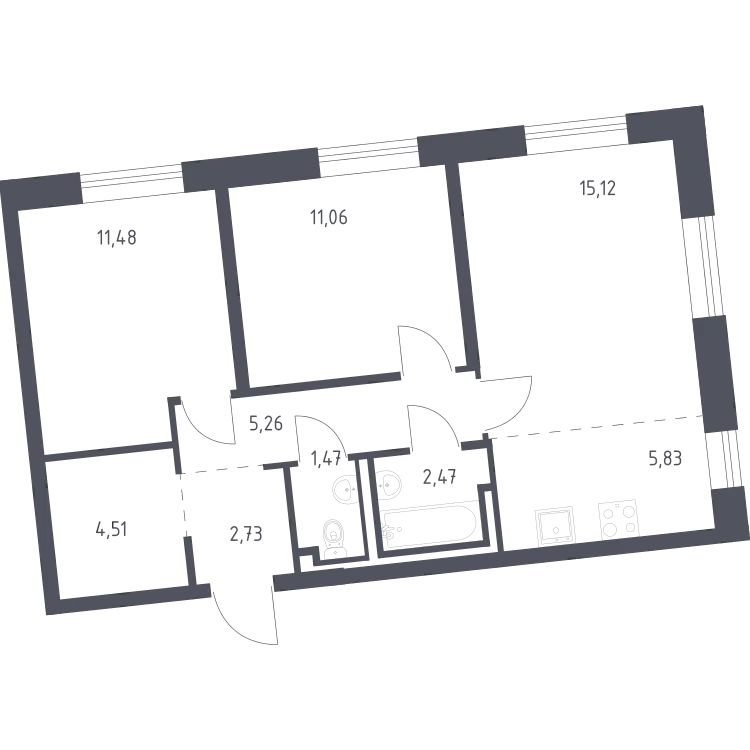 Продается 2-комнатная квартира, 59,9 м² - Фото 2