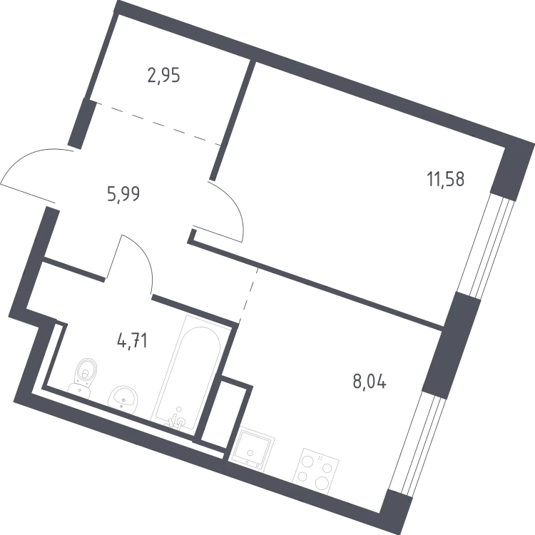 Продается 1-комнатная квартира, 33,3 м² - Фото 2