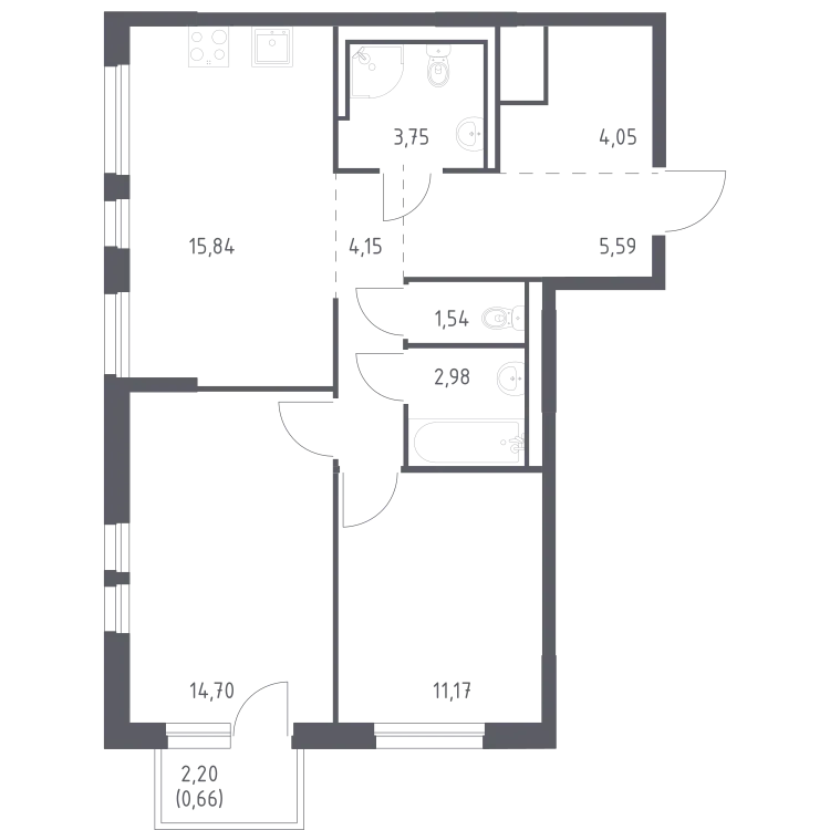 Продается 2-комнатная квартира, 64,4 м² - Фото 2